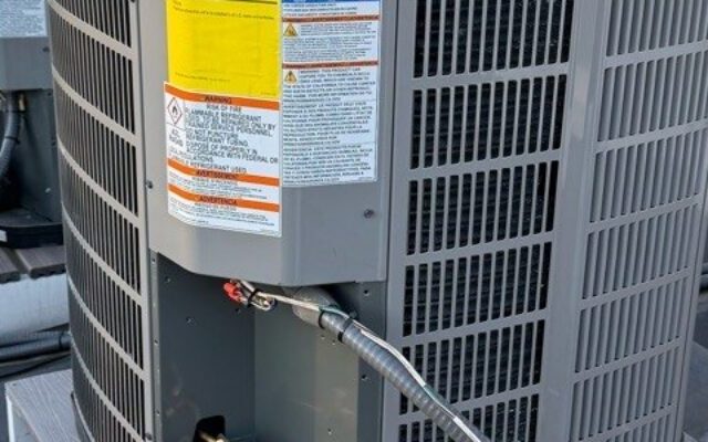 Rooftop American Standard condenser installation for an AC equipment replacement in Belle Haven Greenwich CT.