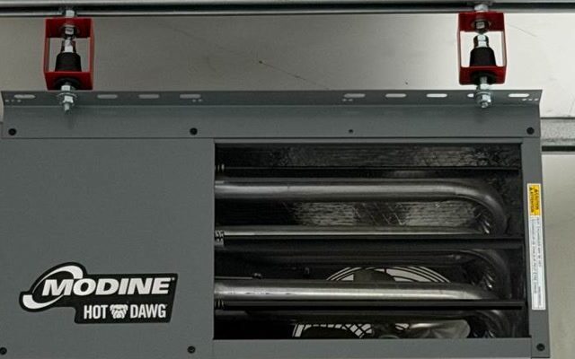 Ceiling-mounted Modine gas-fired garage heater installed in Greenwich, CT