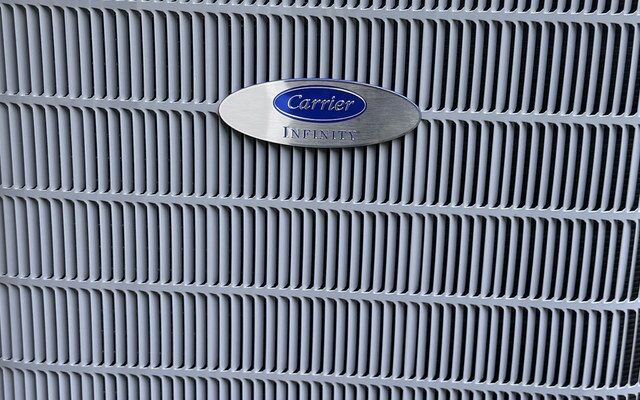 Carrier Infinity outdoor unit on a new pad at MacPherson Drive in Greenwich, CT